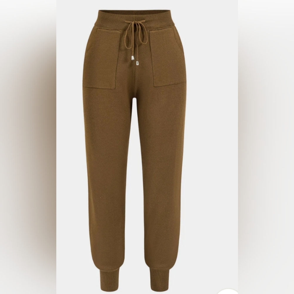 Women's 3 Pc Brown Knit Top, Cardigan and Pants Set - Picture 5 of 8